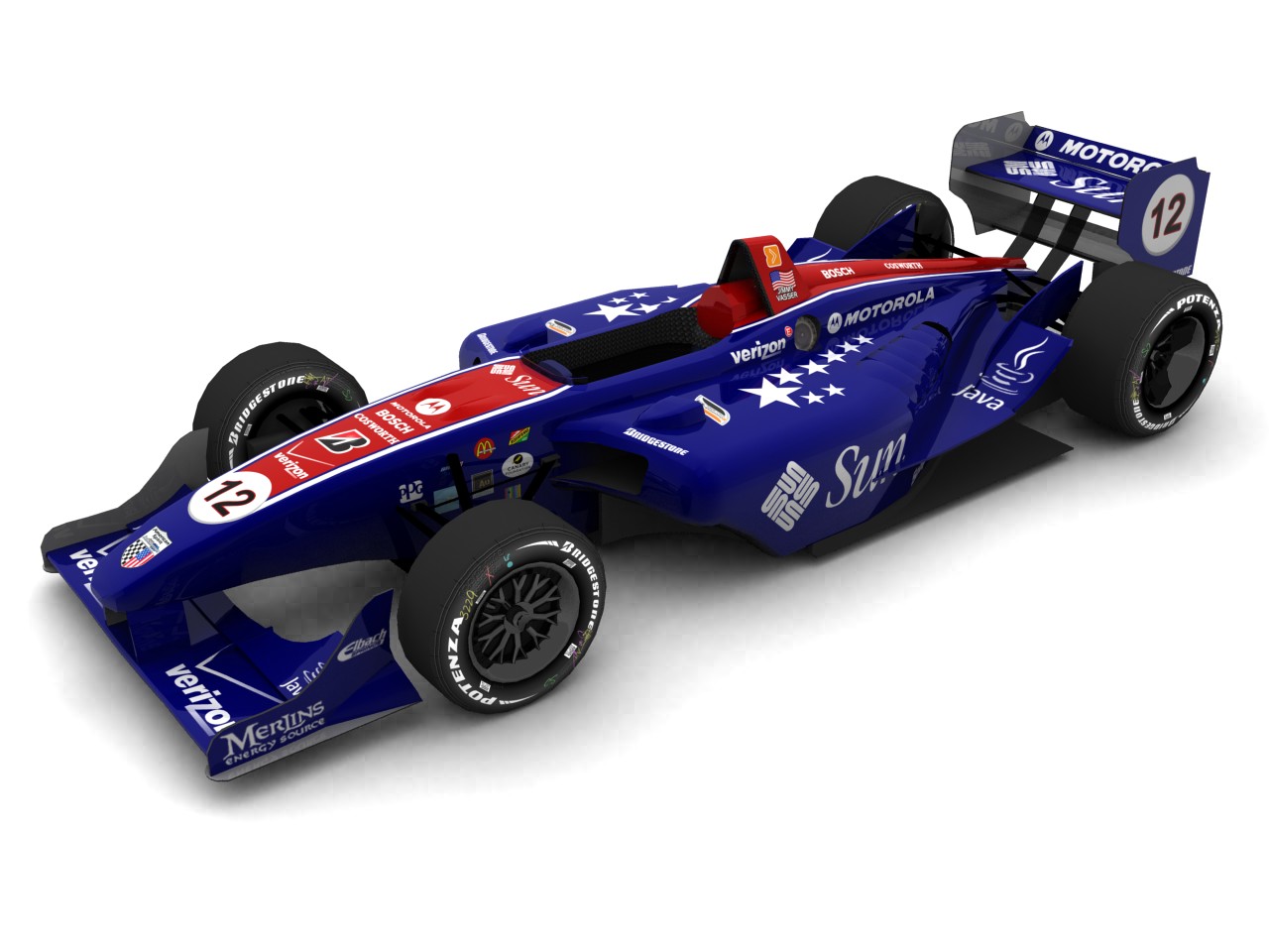 2003 American Spirit Team Johansson, #12, Jimmy Vasser, Panoz Elan DP01, Cosworth XFE, Bridgestone Potenza, Sun Microsystems (Blick von vorn, links, erhöht)