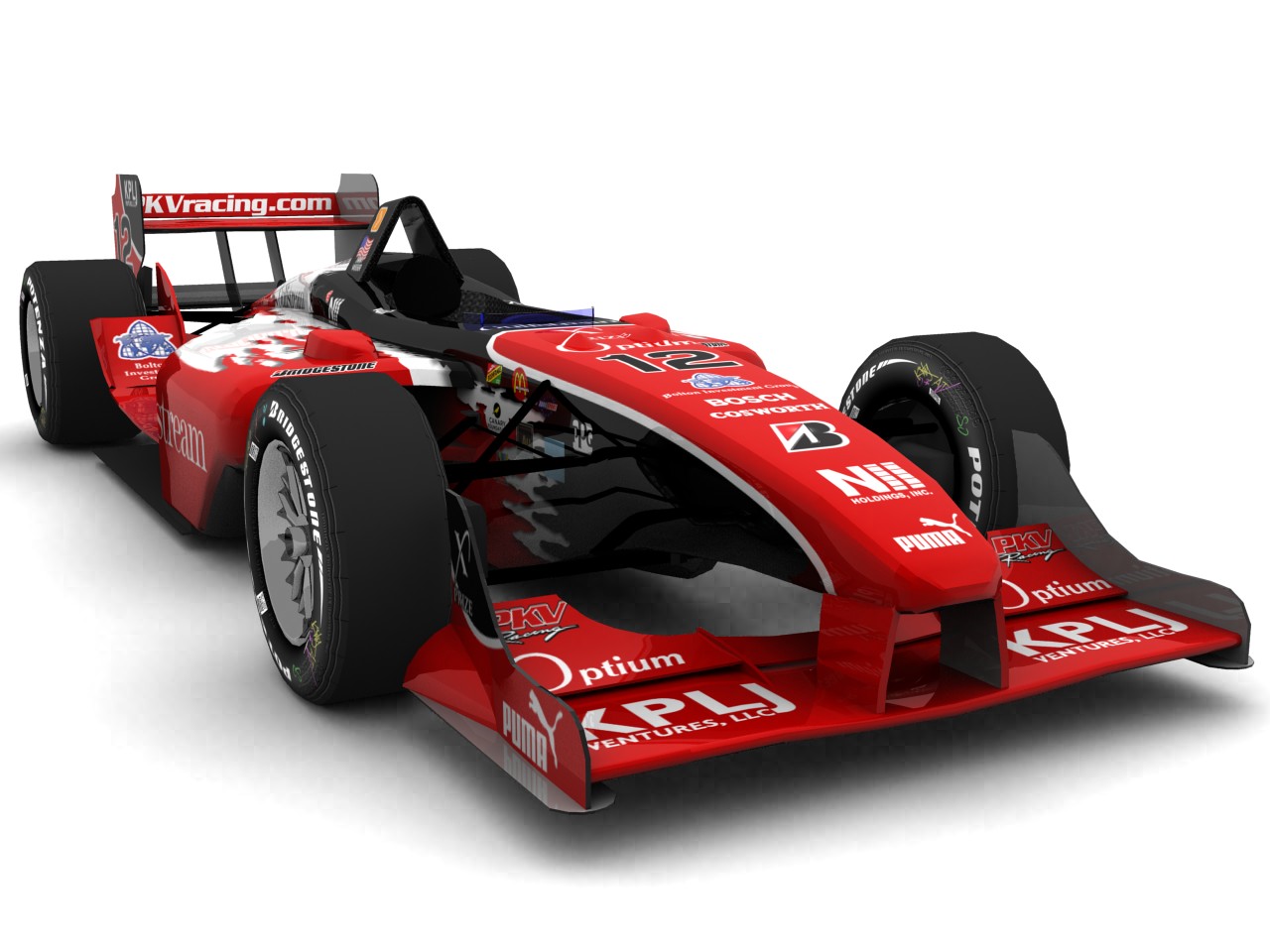 2004 PKV Racing, #12, Jimmy Vasser, Panoz Elan DP01, Cosworth XFE, Bridgestone Potenza, Gulfstream (Blick von vorn, rechts)