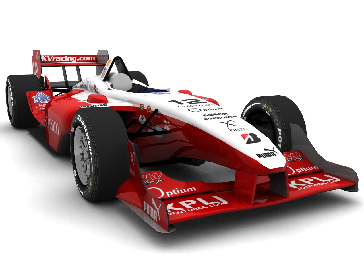 2005 PKV Racing, #12, Jimmy Vasser, Panoz Elan DP01, Cosworth XFE, Bridgestone Potenza, Gulfstream (Blick von vorn, rechts)