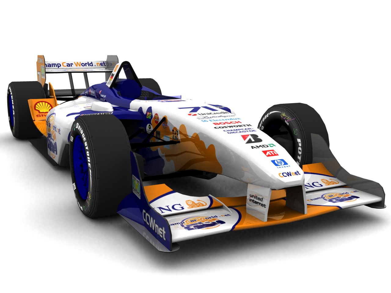 2007 CCWnet Racing Team, #71, Tino Herrmann, Panoz Elan DP01, Cosworth XFE, Bridgestone Potenza, ChampCarWorld.net (Blick von vorn, rechts)