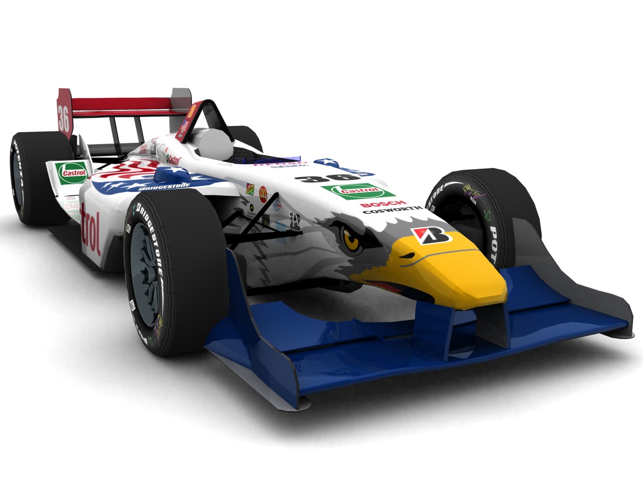 1996 &ndash; 1999 All American Racers, #36, Alex Barron, Panoz Elan DP01, Cosworth XFE, Bridgestone Potenza, Castrol (Blau/rotes USA Livery) (Blick von vorn, rechts)