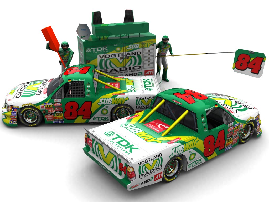 2007 Stannigel Vogtland Racing, #884, Alexander Stannigel, Toyota Tundra, Goodyear Eagle, Vogtlandradio/Subway (Seitlicher Blick auf zwei Fahrzeuge & Pitcrew)