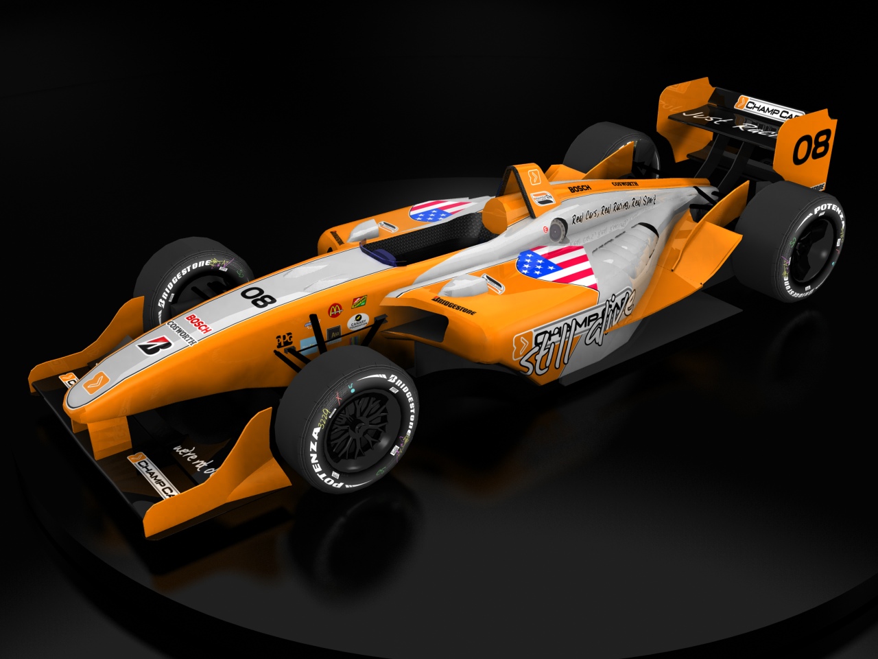 2008 Champ Car World Series, #08, &mdash;, Panoz Elan DP01, Cosworth XFE, Bridgestone Potenza, Champ Car (Blick von vorn, links, erhöht)