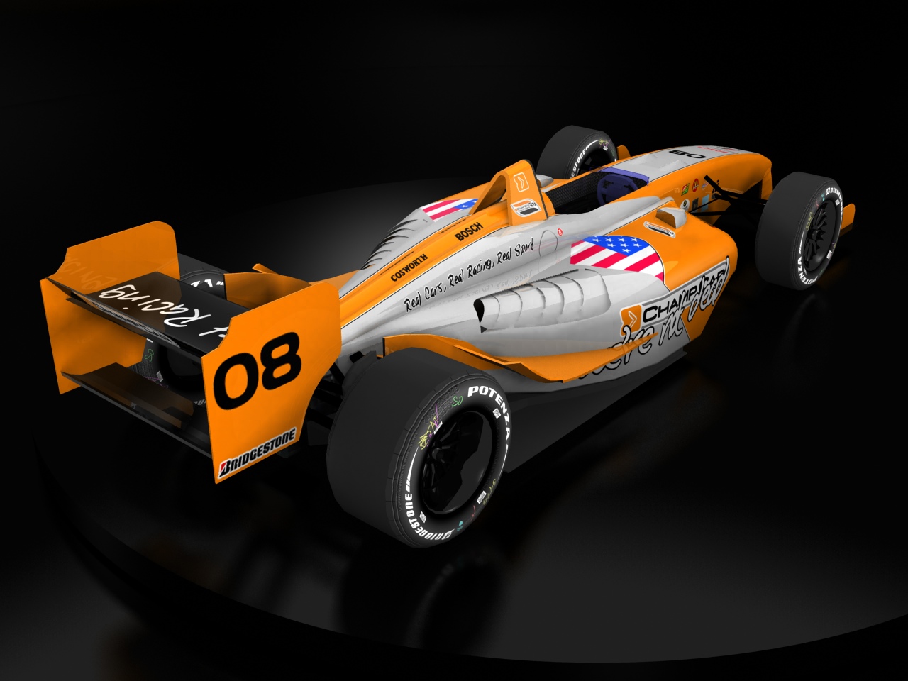 2008 Champ Car World Series, #08, &mdash;, Panoz Elan DP01, Cosworth XFE, Bridgestone Potenza, Champ Car (Blick von hinten, rechts, erhöht)