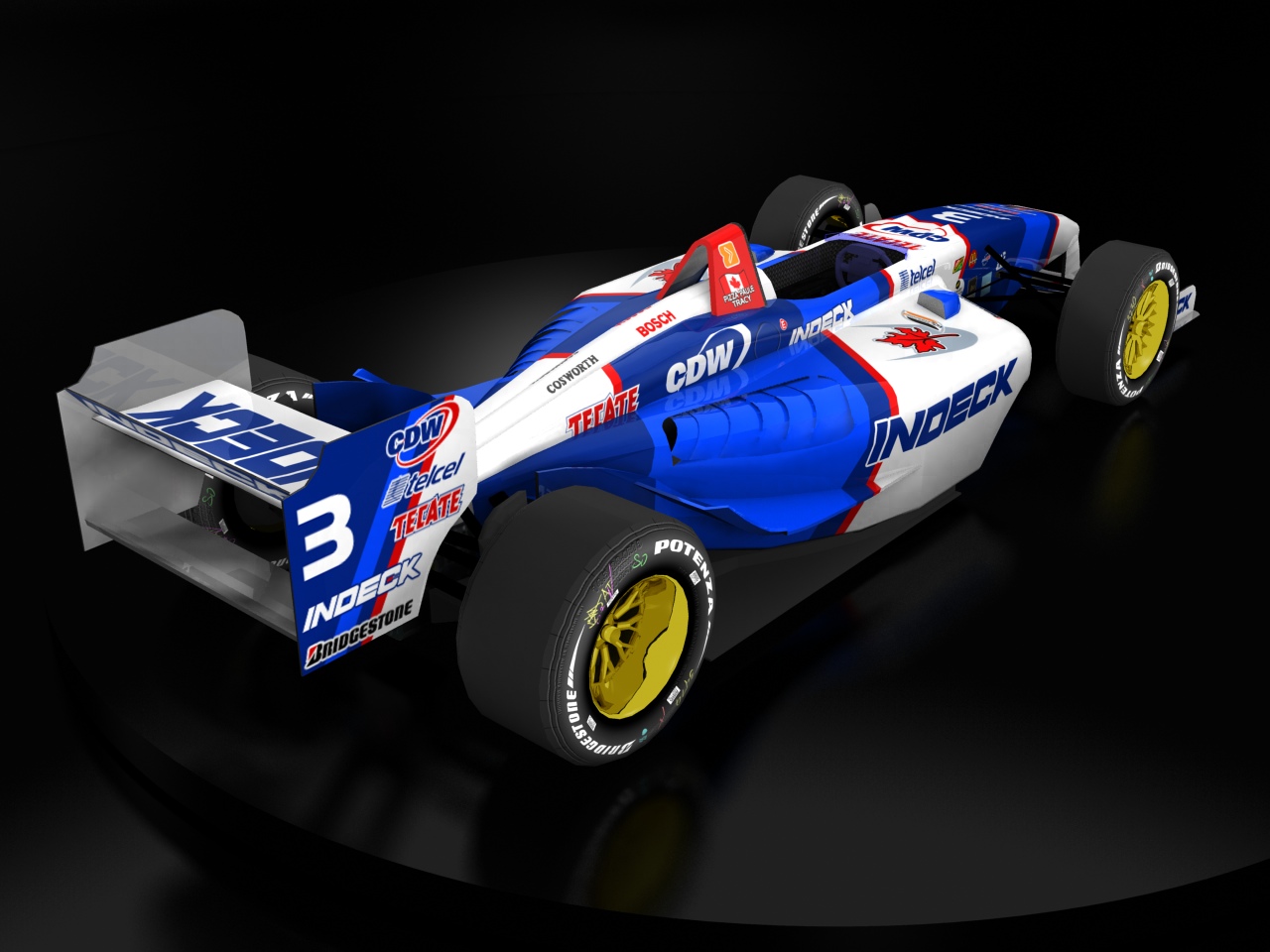 2008 Forsythe-Pettit Racing, #3, Paul Tracy, Panoz Elan DP01, Cosworth XFE, Bridgestone Potenza, Indeck (Blick von hinten, rechts, erhöht)