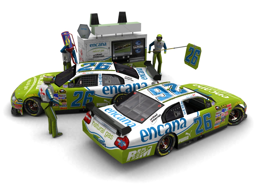 2009 Team Green, #126, Paul Tracy, Mitsubishi Carisma, Goodyear Eagle, EnCana (Seitlicher Blick auf zwei Fahrzeuge & Pitcrew)