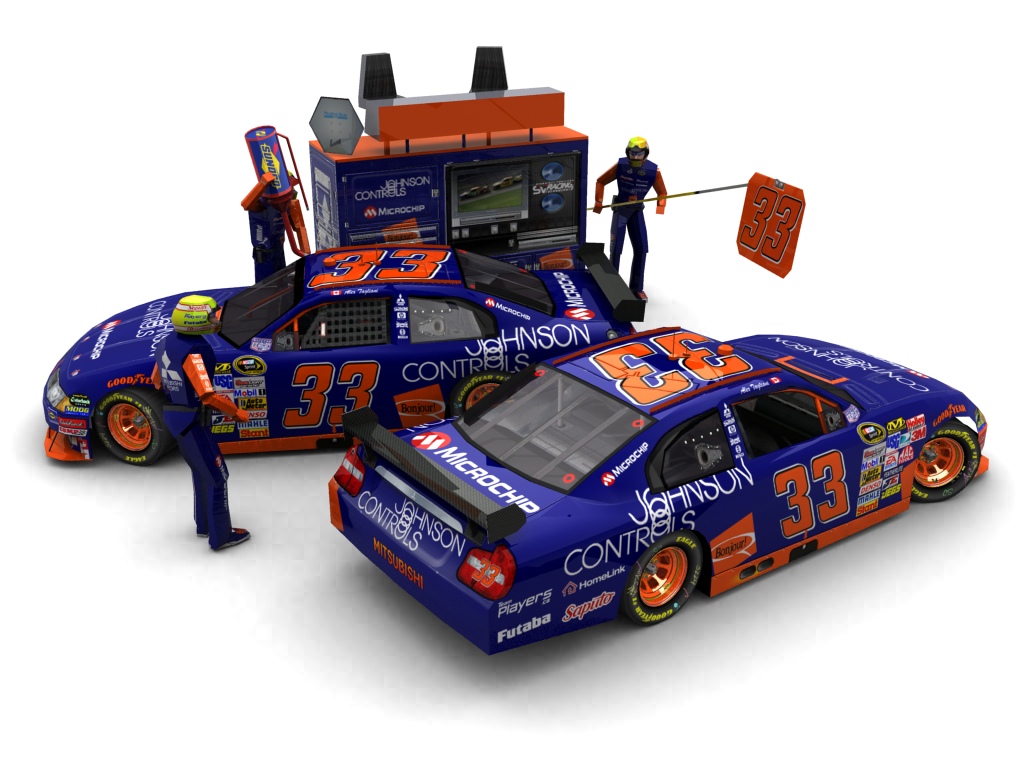 2009 Forsythe Racing, #133, Alex Tagliani, Mitsubishi Carisma, Goodyear Eagle, Johnson Controls (Seitlicher Blick auf zwei Fahrzeuge & Pitcrew)