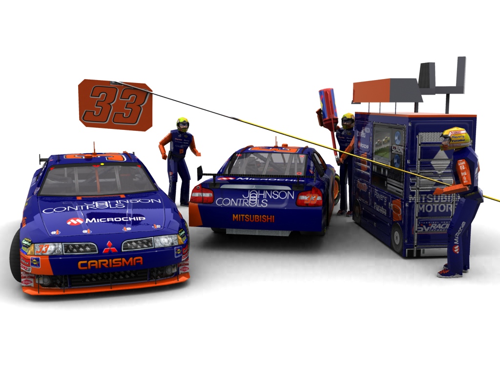 2009 Forsythe Racing, #133, Alex Tagliani, Mitsubishi Carisma, Goodyear Eagle, Johnson Controls (Blick auf Heck sowie Front & Pitcrew)