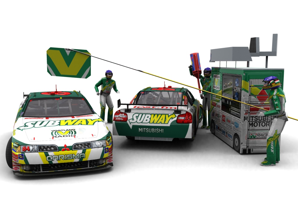 2009 Stannigel Vogtland Racing, #884, Alexander Stannigel, Mitsubishi Carisma, Goodyear Eagle, Subway/Vogtlandradio (Blick auf Heck sowie Front & Pitcrew)