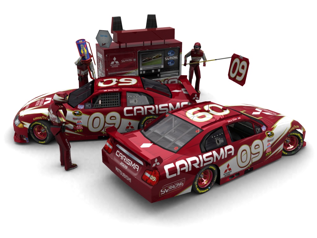 2009 Three Diamonds Racing, #909, Johnny Sauter, Mitsubishi Carisma, Goodyear Eagle, Mitsubishi Carisma (Seitlicher Blick auf zwei Fahrzeuge & Pitcrew)