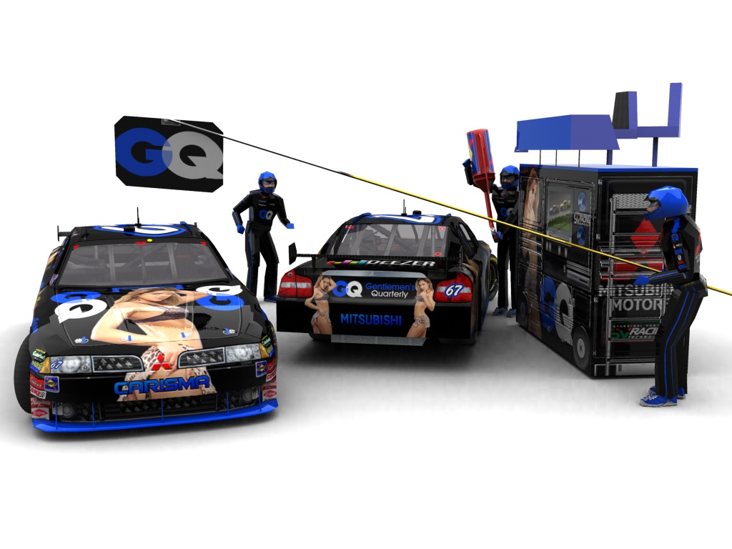 2010 Lady's Autosport, #167, C.J. Gibson, Mitsubishi Carisma, Goodyear Eagle, Gentlemen's Quarterly (Blick auf Heck sowie Front & Pitcrew)