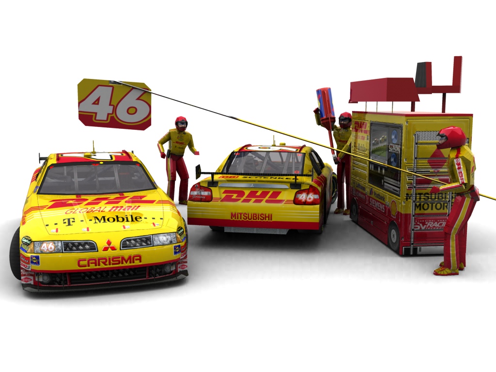 2010 Made in Germany Team, #146, Klaus Graf, Mitsubishi Carisma, Goodyear Eagle, DHL Global Mail (Blick auf Heck sowie Front & Pitcrew)