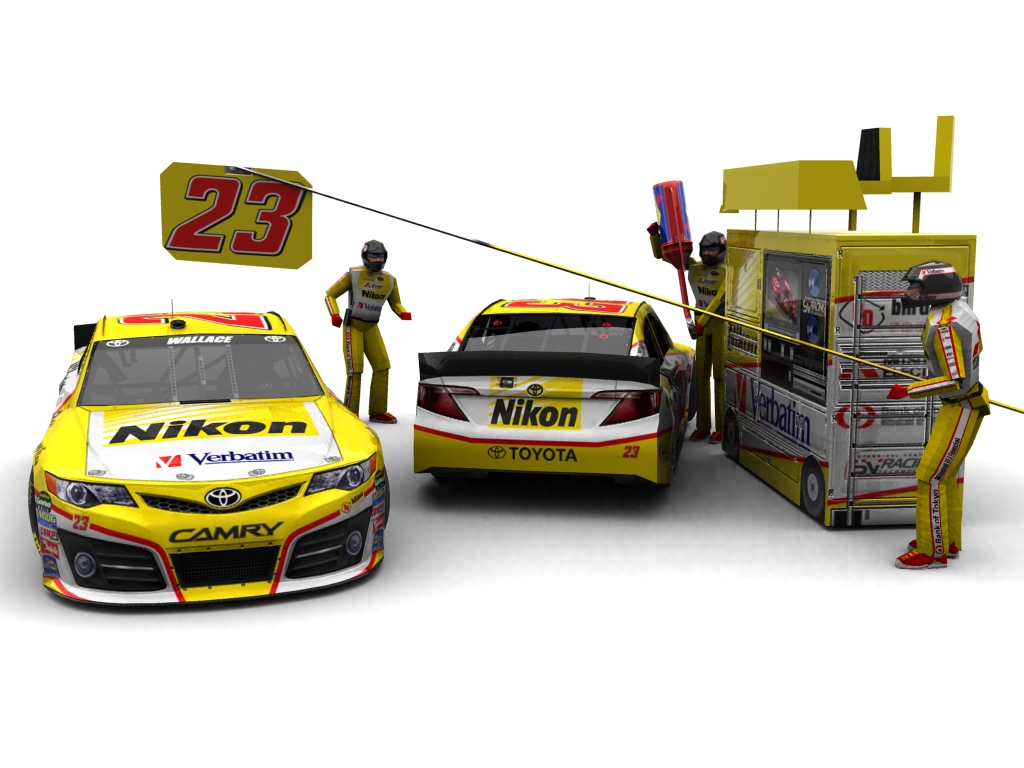 2013 Bill Davis Racing, #123, Chrissy Wallace, Toyota Camry XV50, Goodyear Eagle, Nikon (Blick auf Heck sowie Front & Pitcrew)