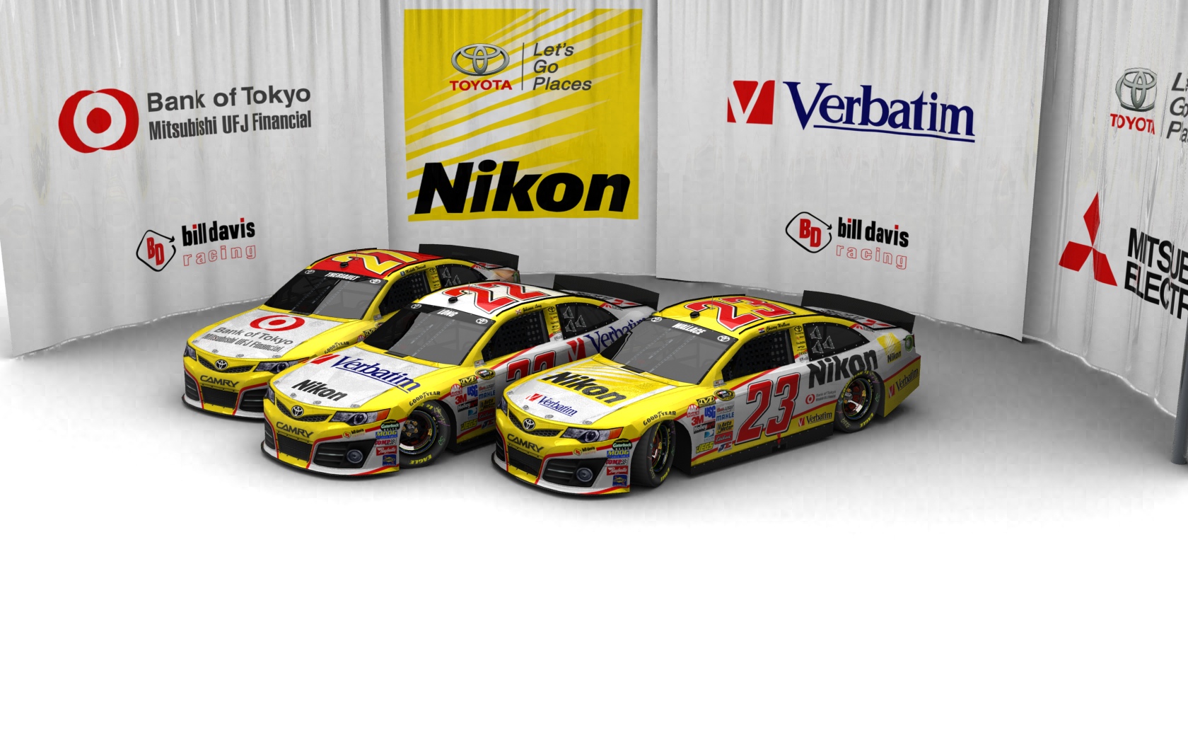 2013 Bill Davis Racing, Alle drei Fahrzeuge (Blick seitlich versetzt, erhöht von vorn)