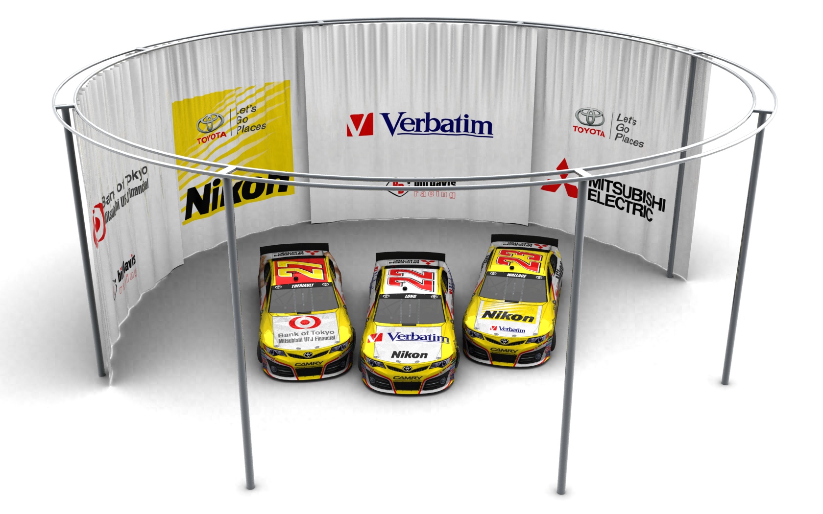 2013 Bill Davis Racing, Alle drei Fahrzeuge (Blick von vorn, erhöht)