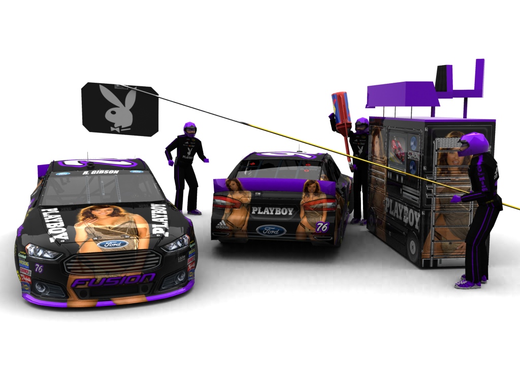 2013 Ladies Racing Club, #176, Raquel Gibson, Ford Fusion II, Goodyear Eagle, Playboy (Blick auf Heck sowie Front & Pitcrew)