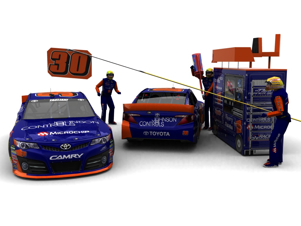 2013 Turner Scott Motorsports, #130, Alex Tagliani, Toyota Camry XV50, Goodyear Eagle, Johnson Controls (Blick auf Heck sowie Front & Pitcrew)