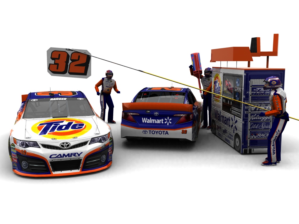 2013 Turner Scott Motorsports, #132, Andrew Ranger, Toyota Camry XV50, Goodyear Eagle, Tide/Walmart (Blick auf Heck sowie Front & Pitcrew)