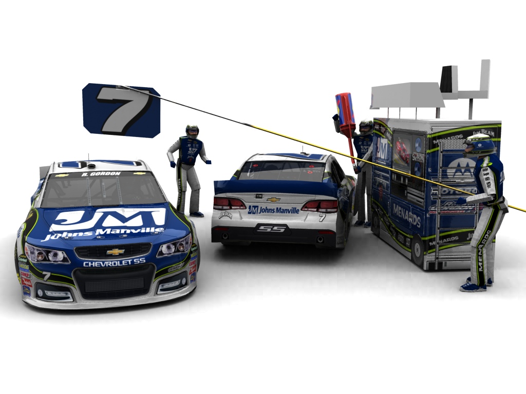 2014 Robby Gordon Motorsports, #7, Robby Gordon, Chevrolet SS, Goodyear Eagle, Johns Manville (Blick auf Heck sowie Front & Pitcrew)