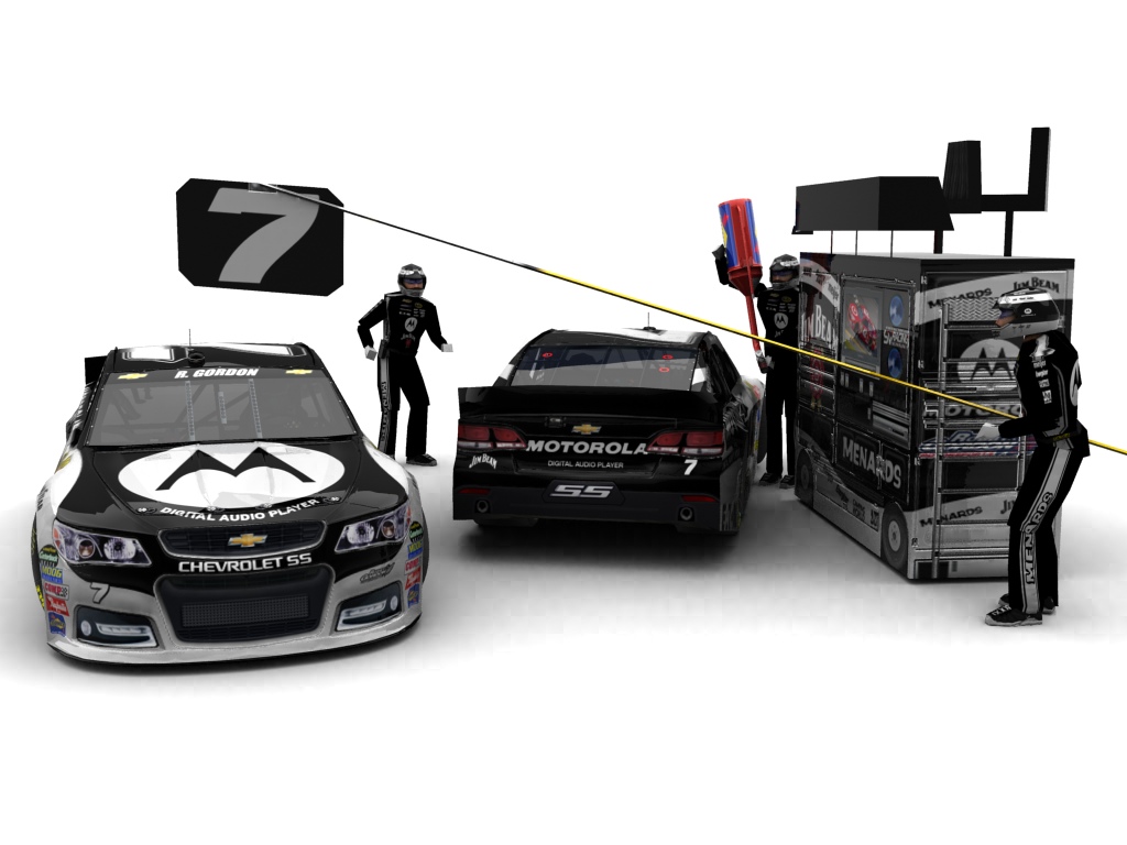 2014 Robby Gordon Motorsports, #7, Robby Gordon, Chevrolet SS, Goodyear Eagle, Motorola (Blick auf Heck sowie Front & Pitcrew)