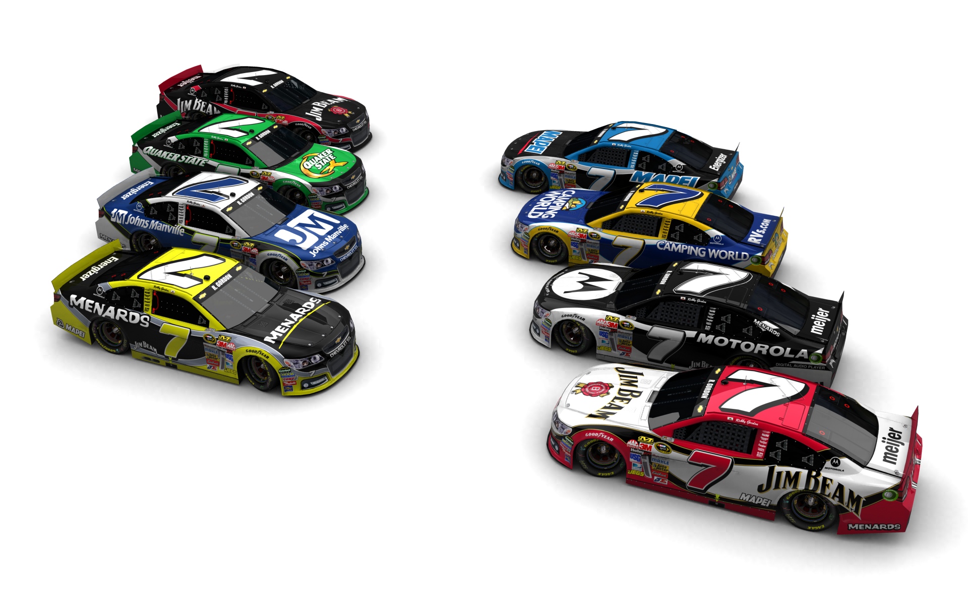 2014 Robby Gordon Motorsports, Acht Fahrzeuge (Blick auf Gruppe seitlich von oben)