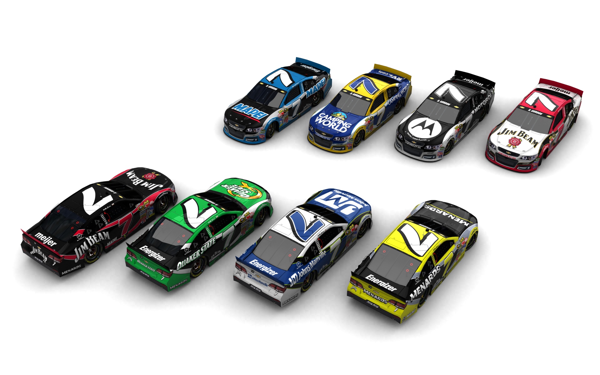2014 Robby Gordon Motorsports, Acht Fahrzeuge (Blick auf Gruppe versetzt von oben)