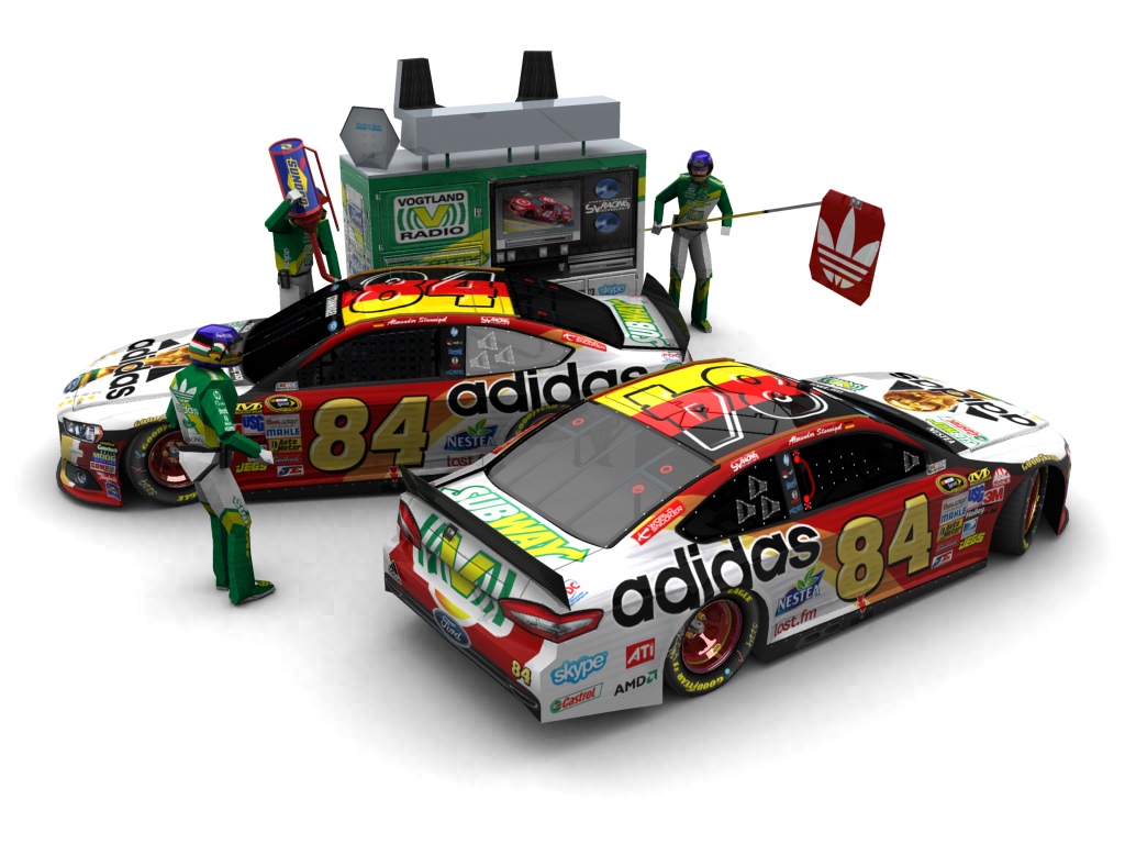 2014 Stannigel Vogtland Racing, #884, Alexander Stannigel, Ford Fusion II, Goodyear Eagle, Adidas Germany Football World Champions (Seitlicher Blick auf zwei Fahrzeuge & Pitcrew)