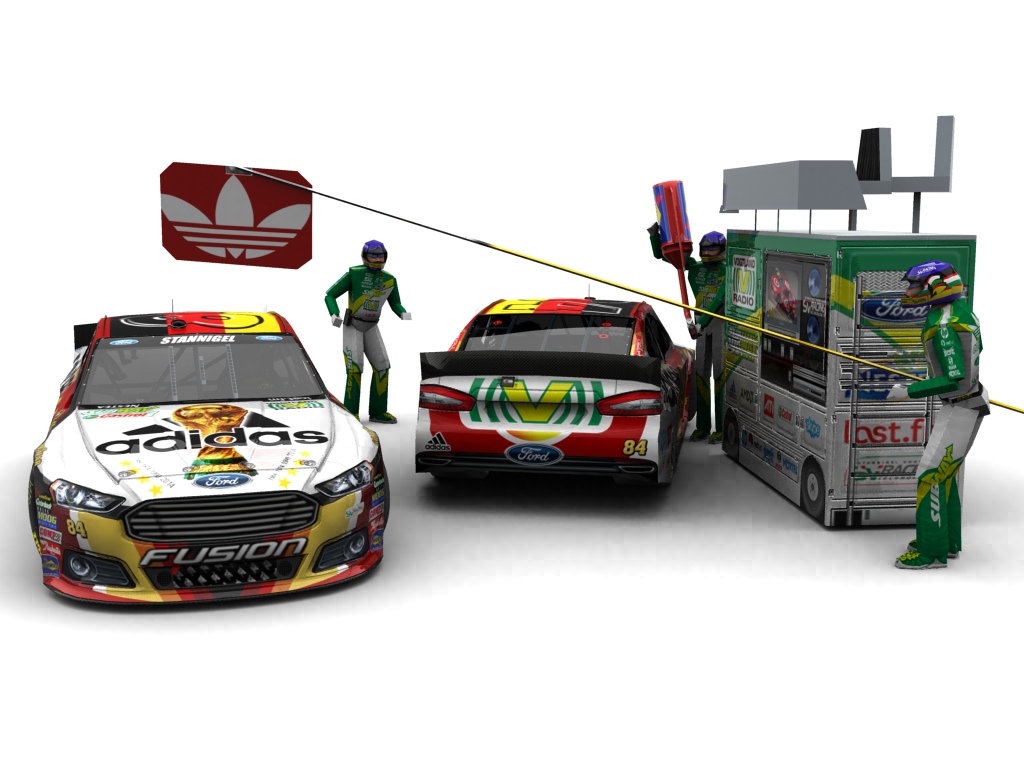 2014 Stannigel Vogtland Racing, #884, Alexander Stannigel, Ford Fusion II, Goodyear Eagle, Adidas Germany Football World Champions (Blick auf Heck sowie Front & Pitcrew)