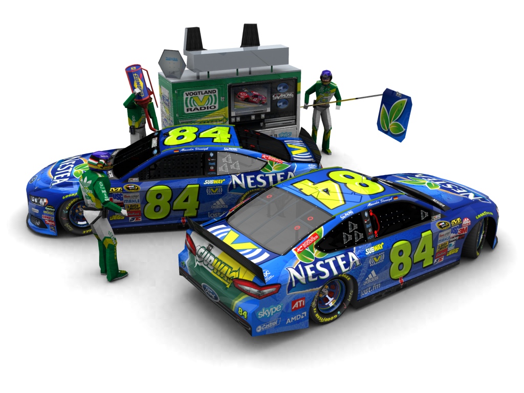 2014 Stannigel Vogtland Racing, #884, Alexander Stannigel, Ford Fusion II, Goodyear Eagle, Nestea (Seitlicher Blick auf zwei Fahrzeuge & Pitcrew)