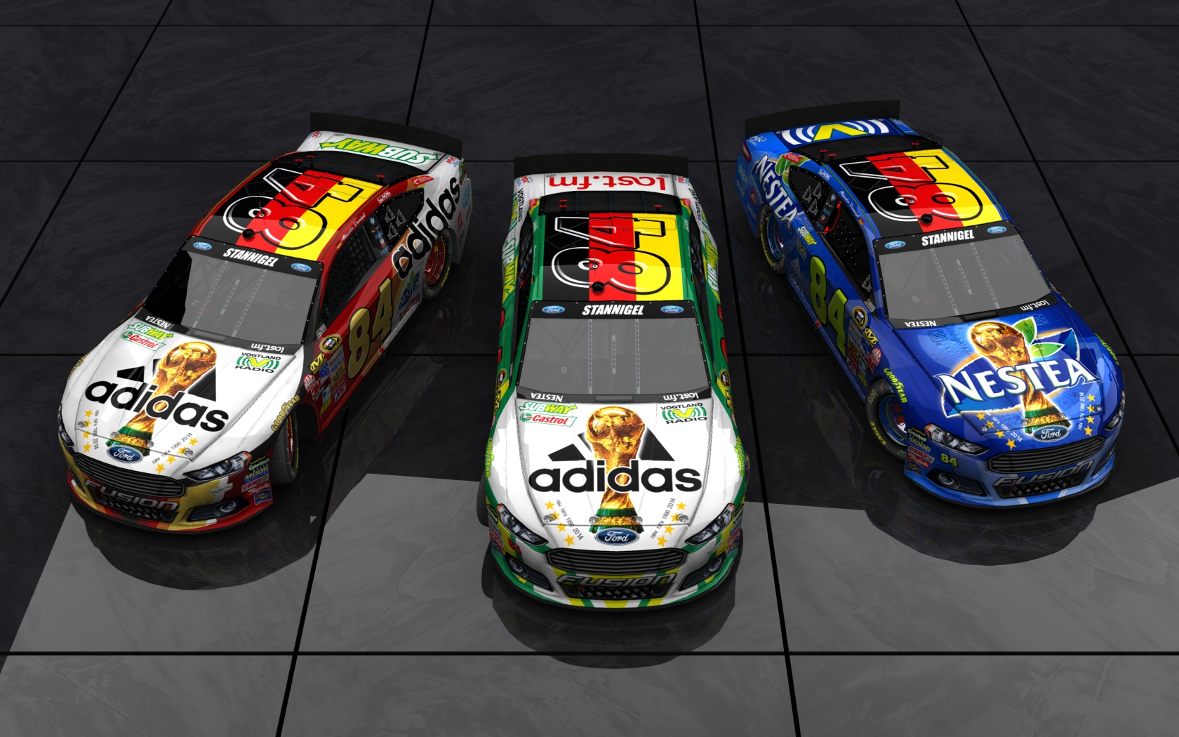 2014 Stannigel Vogtland Racing, Alle drei Fahrzeuge zur Fußball-Weltmeisterschaft (Blick erhöht, von vorn)