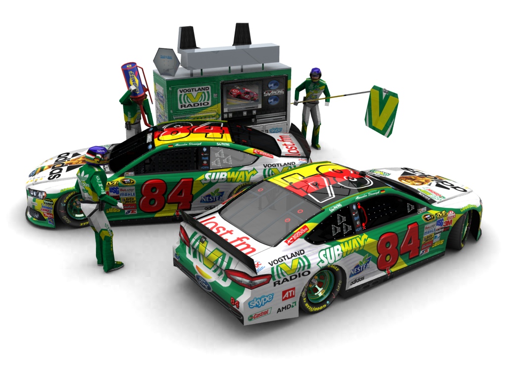 2014 Stannigel Vogtland Racing, #884, Alexander Stannigel, Ford Fusion II, Goodyear Eagle, Vogtlandradio Germany Football World Champions (Seitlicher Blick auf zwei Fahrzeuge & Pitcrew)