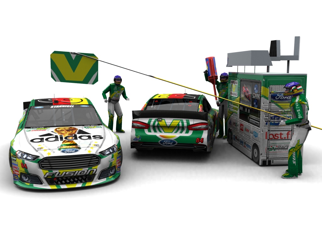 2014 Stannigel Vogtland Racing, #884, Alexander Stannigel, Ford Fusion II, Goodyear Eagle, Vogtlandradio Germany Football World Champions (Blick auf Heck sowie Front & Pitcrew)