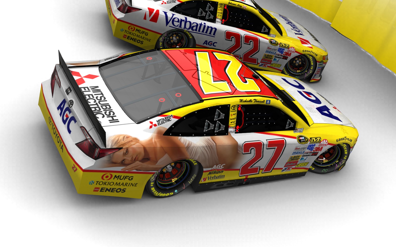 2025 Bill Davis Racing, #127, Michelle Theriault, Toyota Camry XV50, Goodyear Eagle, AGC (Asahi Glass Co.) (Blick von hinten, rechts, erhöht)