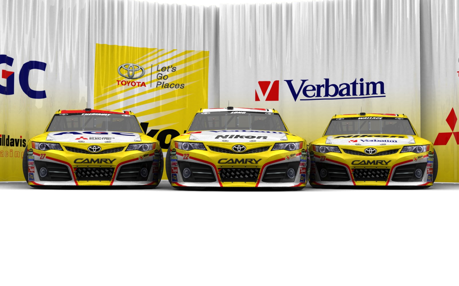 2025 Bill Davis Racing, Alle drei Fahrzeuge (Blick von vorn, bodennähe)
