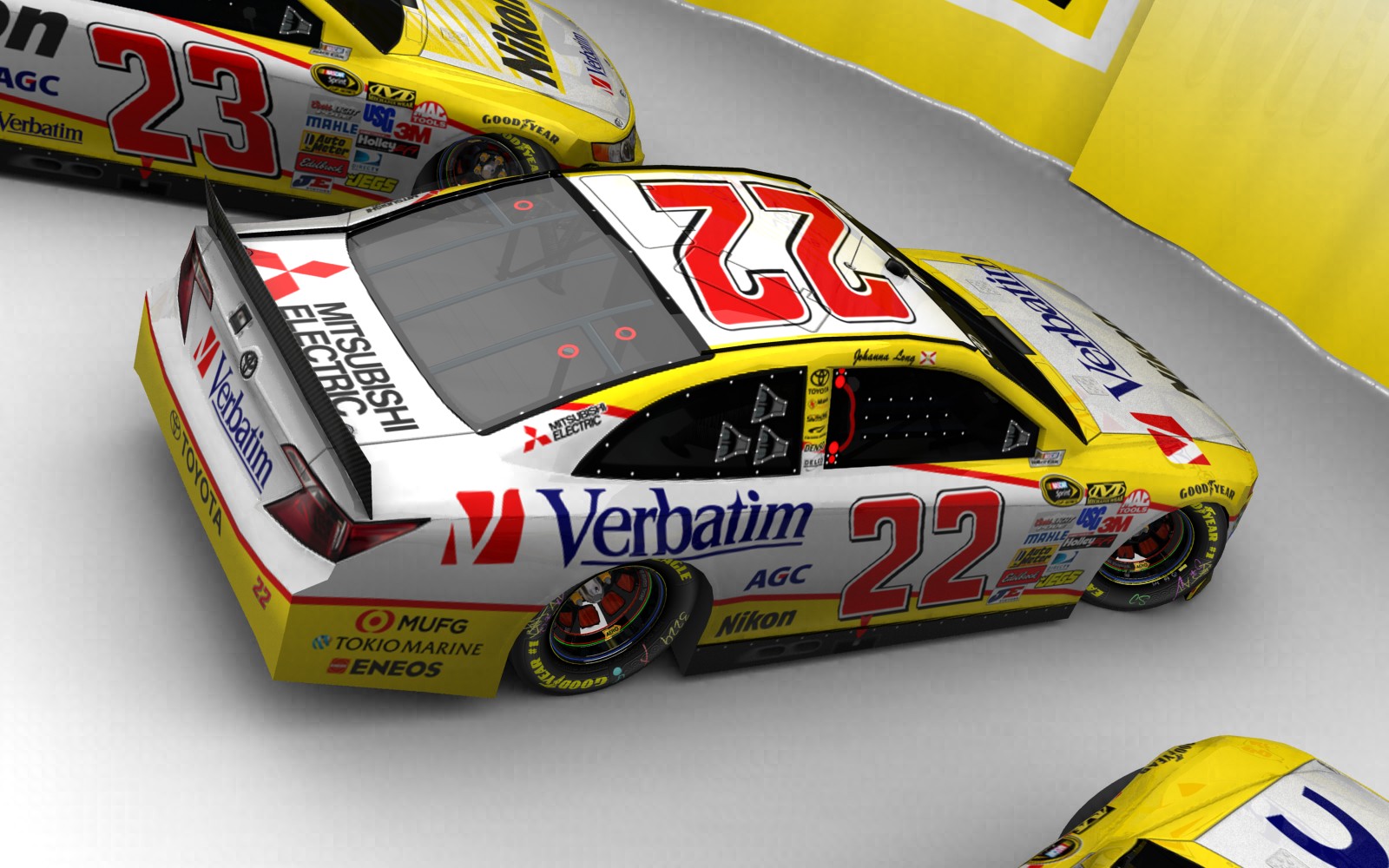 2025 Bill Davis Racing, #122, Johanna Long, Toyota Camry XV50, Goodyear Eagle, Verbatim (Blick von hinten, rechts, erhöht)