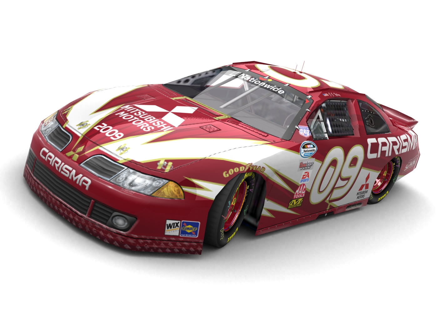 Three Diamonds Racing, Mitsubishi Carisma II 2009, Papyrus NASCAR Cup, Project Wildfire Grand National, NASCAR Nationwide Series (Blick von vorn, links, erhöht)