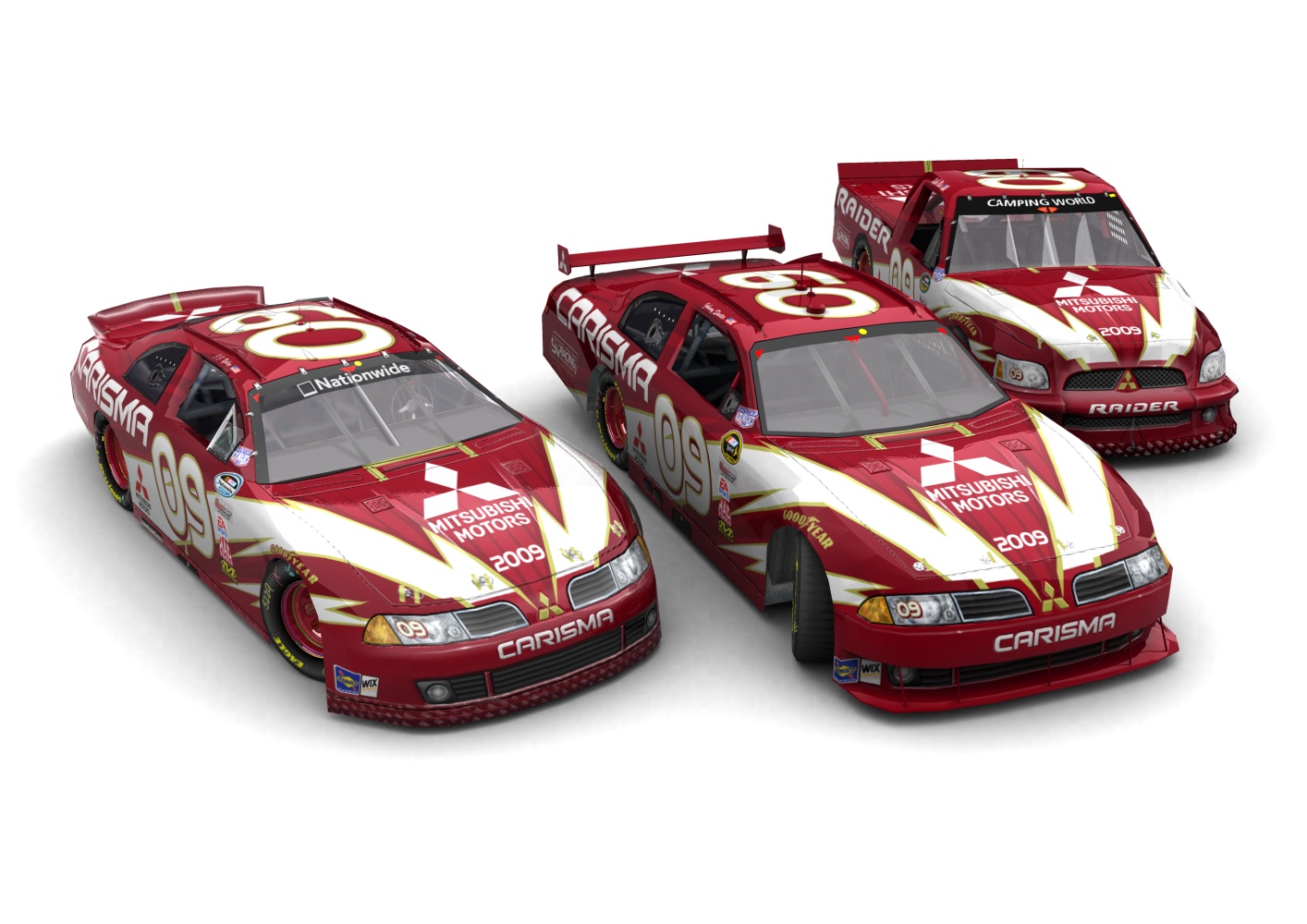 Three Diamonds Racing, Mitsubishi's Foray Into NASCAR, Carisma (Cup), Carisma (National) & Raider (Truck) (1⁄6)