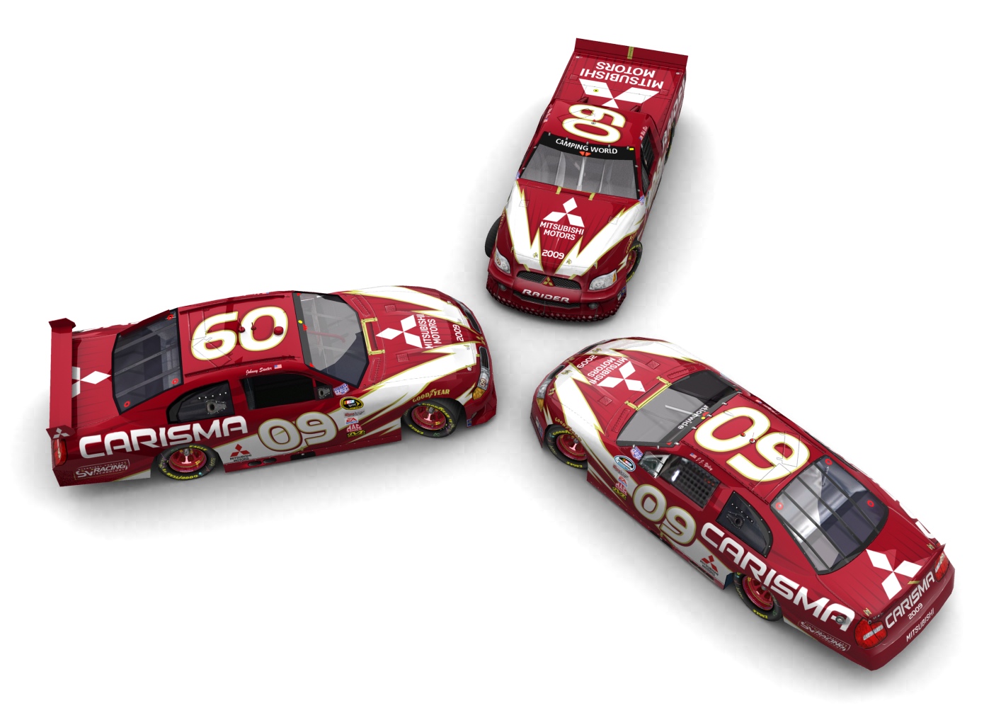 Three Diamonds Racing, Mitsubishi's Foray Into NASCAR, Carisma (Cup), Carisma (National) & Raider (Truck) (5⁄6)