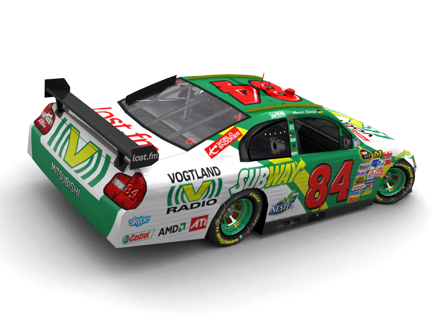 Stannigel Vogtland Racing, Mitsubishi Carisma II 2009, Simodified COT, NASCAR Sprint Cup Series (Blick von hinten, rechts, erhöht)