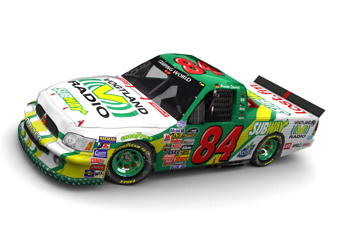 Stannigel Vogtland Racing, Mitsubishi Raider 2009, Project Wildfire Truck Series, NASCAR Camping World Truck Series (Blick von vorn, links, erhöht)