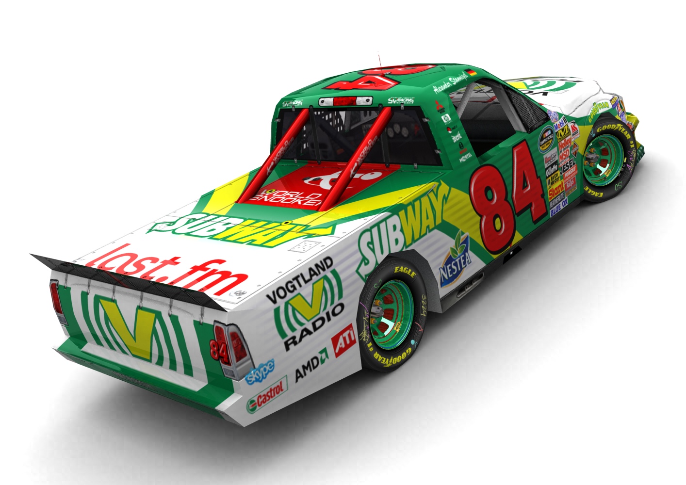 Stannigel Vogtland Racing, Mitsubishi Raider 2009, Project Wildfire Truck Series, NASCAR Camping World Truck Series (Blick von hinten, rechts, erhöht)