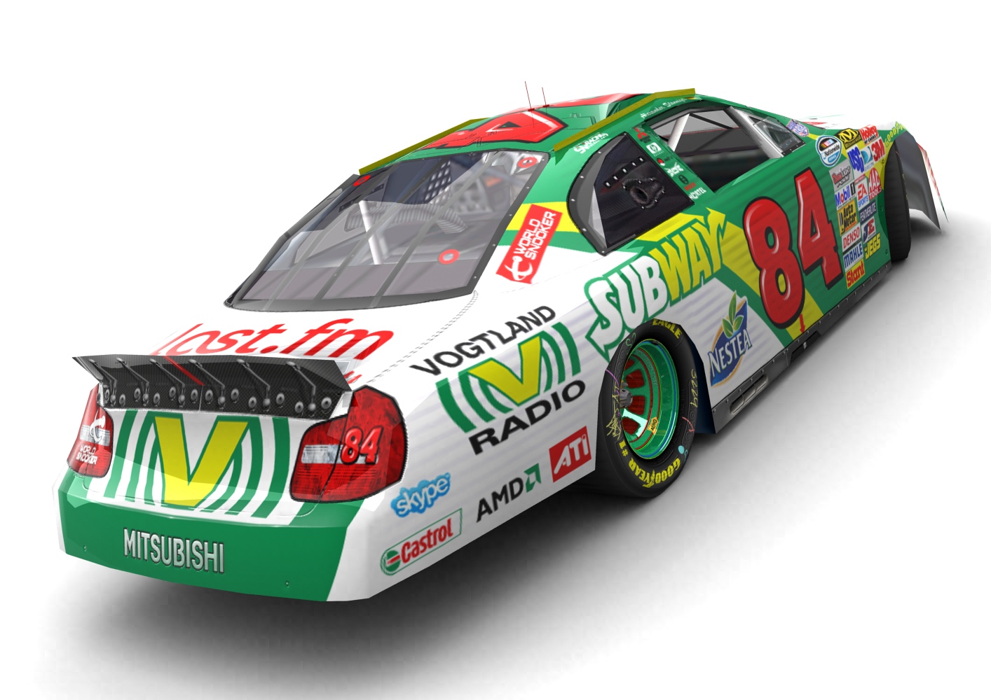 Stannigel Vogtland Racing, Mitsubishi Carisma II 2009, Papyrus NASCAR Cup, Project Wildfire Grand National, NASCAR Nationwide Series (Blick von hinten, rechts, erhöht)